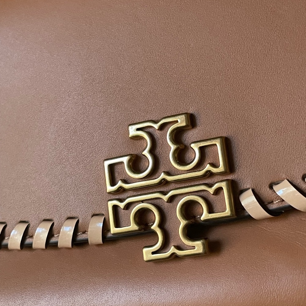 Authentic Tory Burch Britten Mixed Material Shoulder Bag Acorn Suede & Leather. - Picture 5 of 10